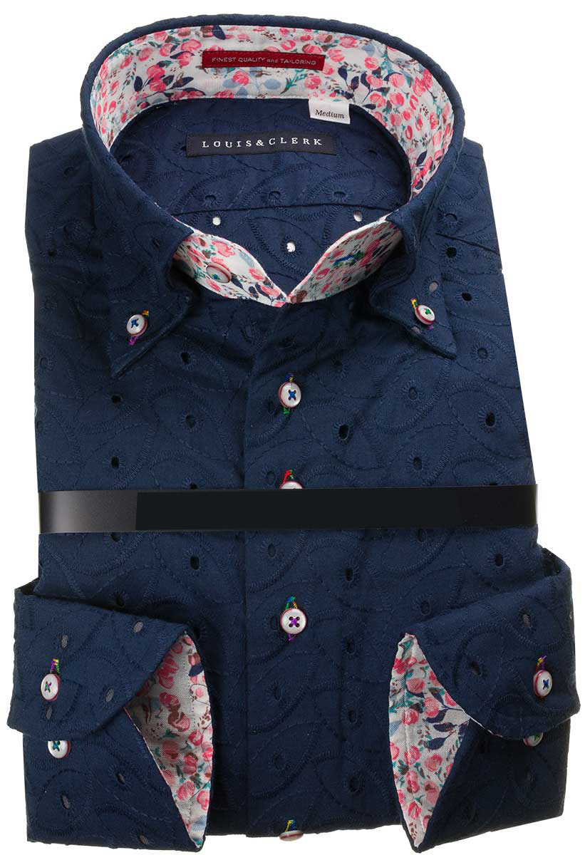 Louis&Clerk(ルイス＆クラーク) 長袖ボタンダウン ネイビー ワイシャツ【OUTLETS】