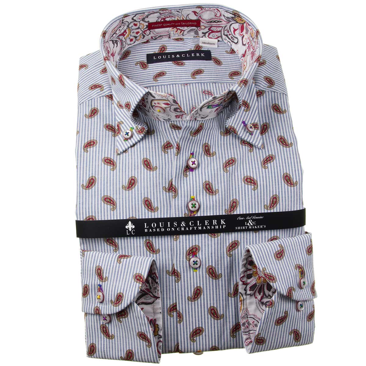 Louis&Clerk(ルイス＆クラーク) 長袖ボタンダウン ブルー ワイシャツ【OUTLETS】