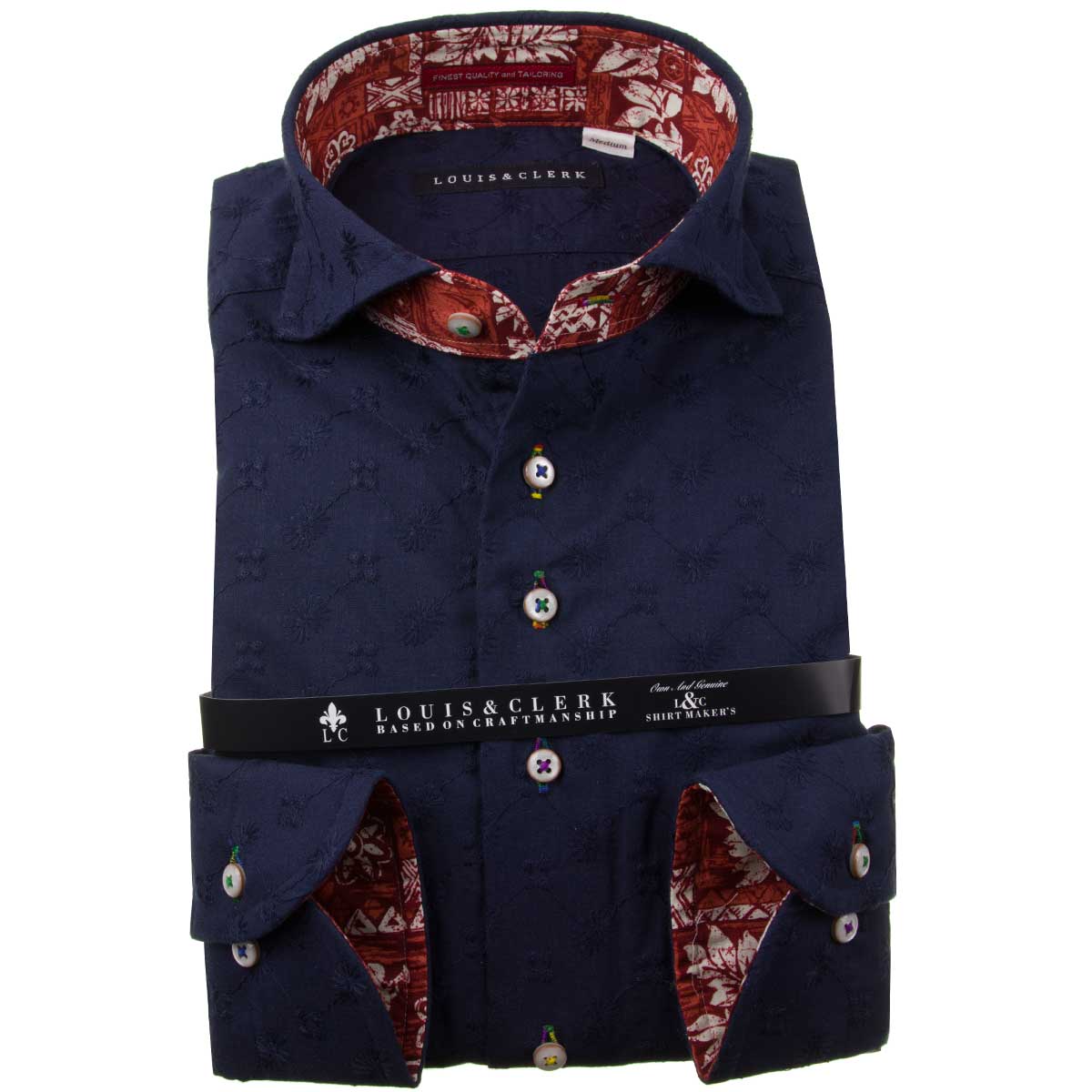 Louis&Clerk(ルイス＆クラーク) 長袖カッタウェイ ネイビー ワイシャツ【OUTLETS】