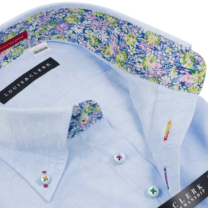 Louis&Clerk(ルイス＆クラーク) 長袖ボタンダウン ブルー ワイシャツ【OUTLETS】