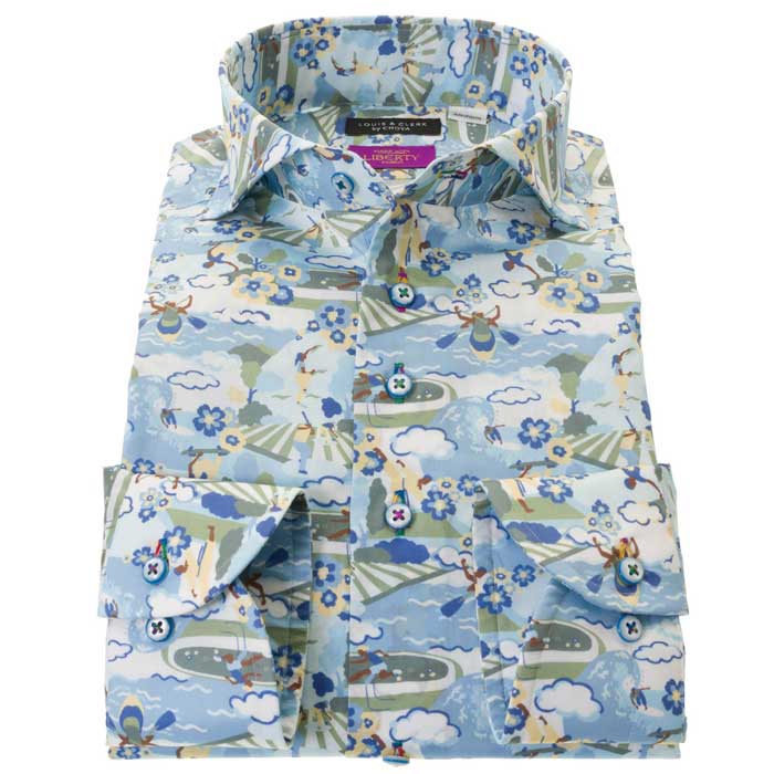 LOUIS&CLERK（ルイス＆クラーク）長袖カッタウェイワイドカラー ブルー ワイシャツ【OUTLETS】