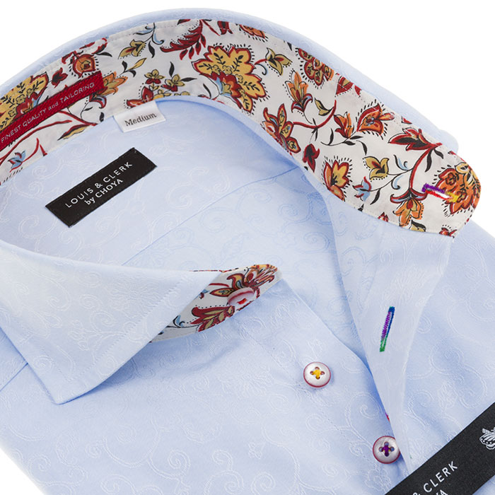 Louis&Clerk(ルイス＆クラーク) 長袖カッタウェイ ブルー ワイシャツ【OUTLETS】