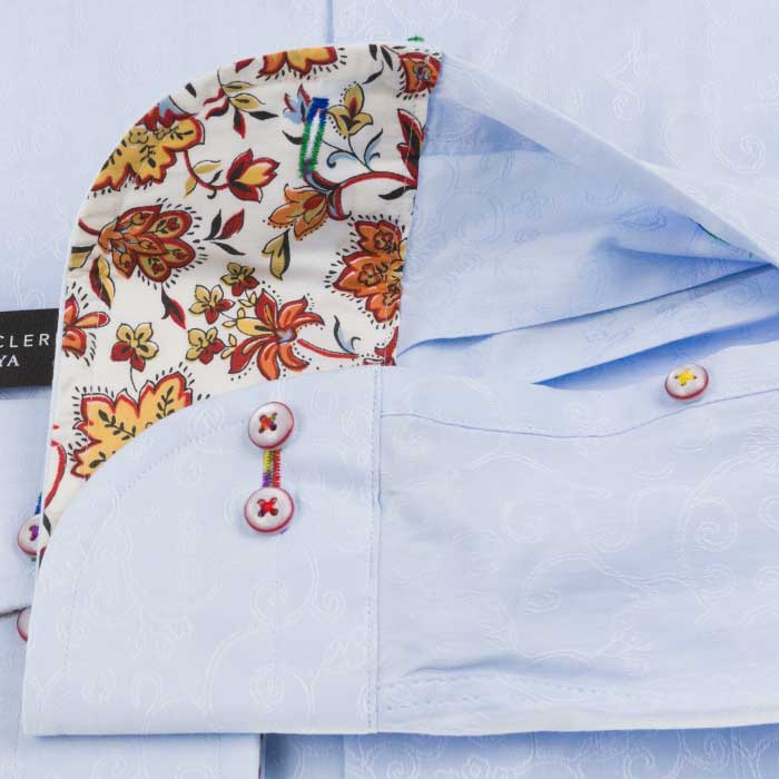 Louis&Clerk(ルイス＆クラーク) 長袖カッタウェイ ブルー ワイシャツ【OUTLETS】