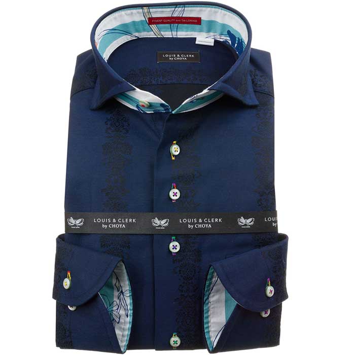 LOUIS&CLERK（ルイス＆クラーク）長袖カッタウェイ ネイビー ワイシャツ【OUTLETS】