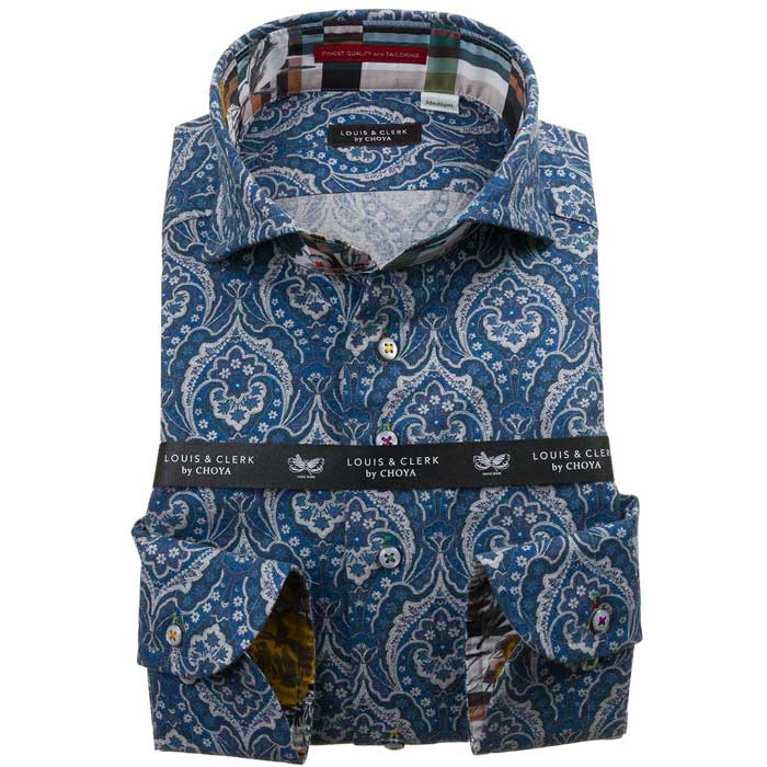 LOUIS&CLERK（ルイス＆クラーク）長袖カッタウェイ ブルー ワイシャツ【OUTLETS】