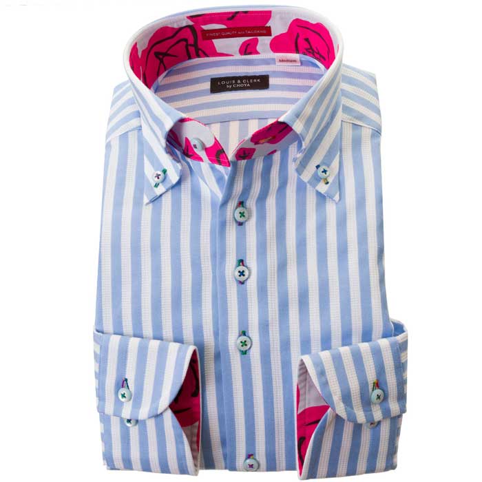 LOUIS&CLERK（ルイス＆クラーク）長袖ボタンダウン ブルー ワイシャツ【OUTLETS】