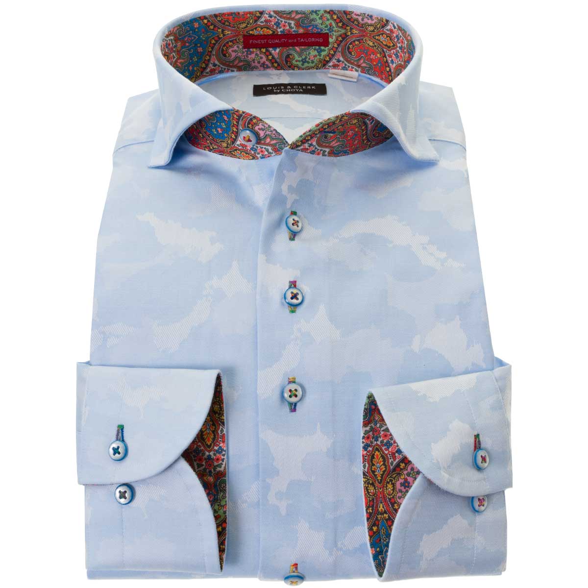 LOUIS&CLERK（ルイス＆クラーク）長袖カッタウェイ ブルー ワイシャツ【OUTLETS】