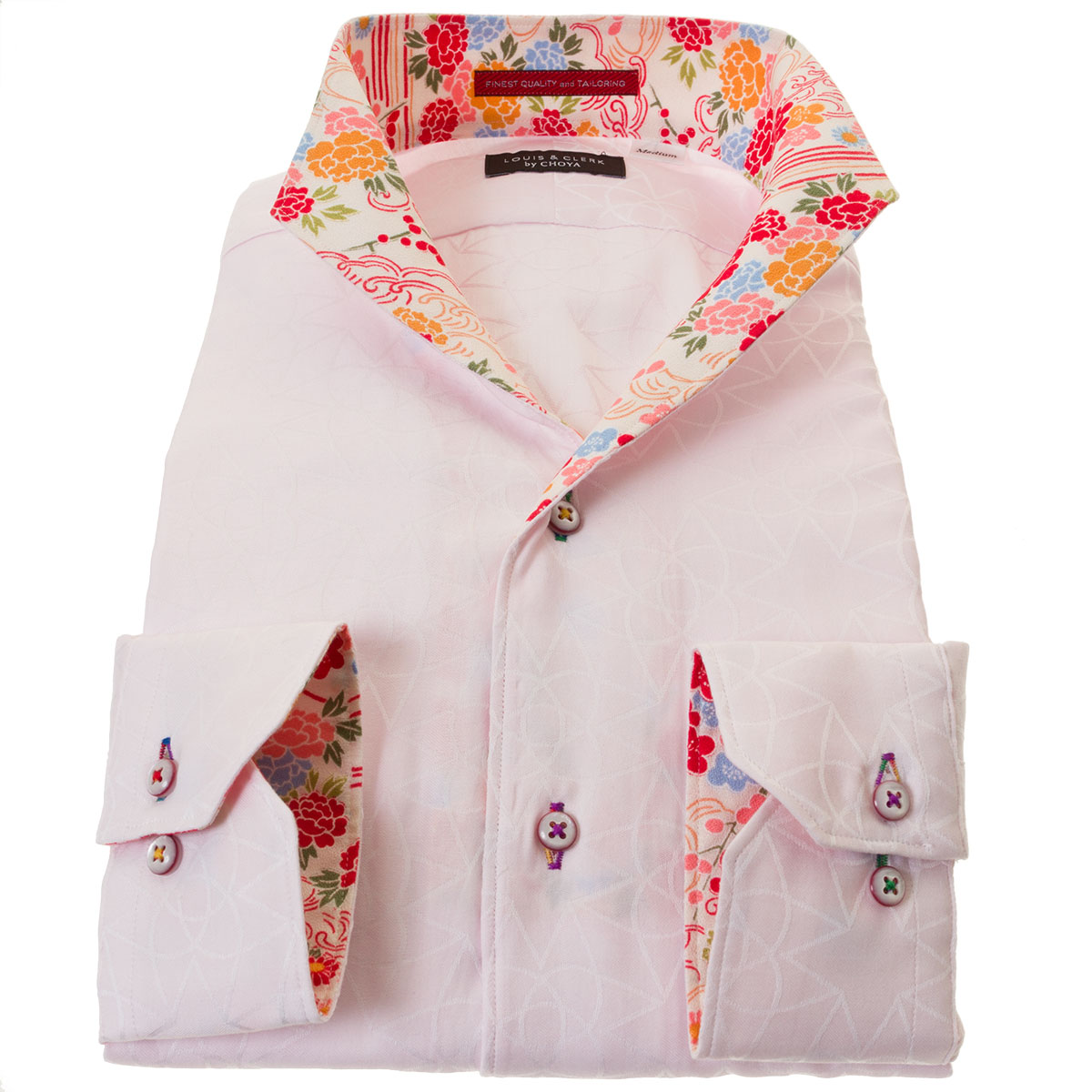LOUIS&CLERK（ルイス＆クラーク）長袖スタンドカラー ピンク ワイシャツ【OUTLETS】