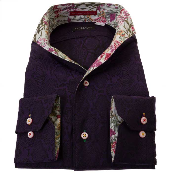 LOUIS&CLERK（ルイス＆クラーク）長袖スタンドカラー パープル ワイシャツ【OUTLETS】