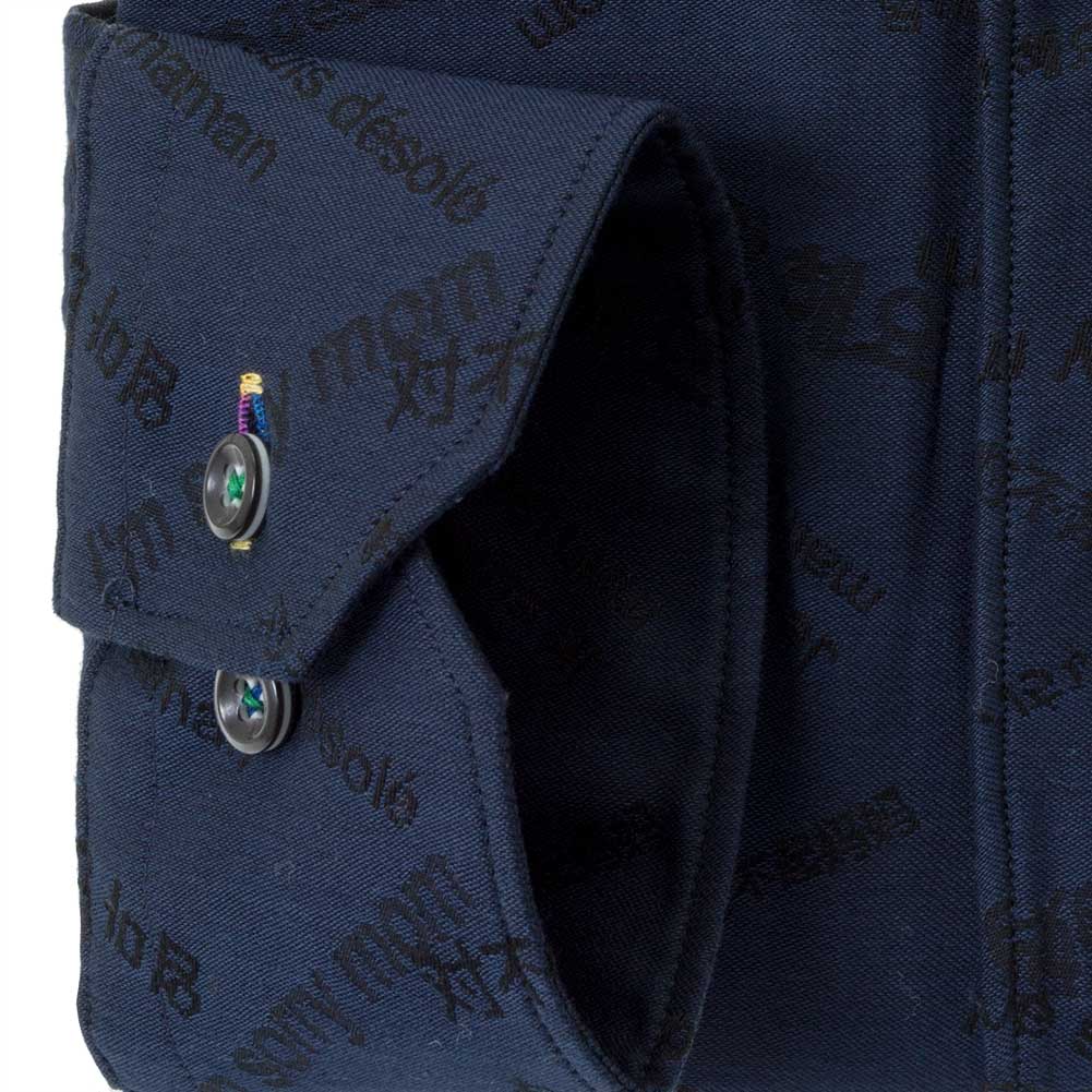 ワイシャツ 文字、メッセージ ネイビー ジャガード LOUIS & CLERK
