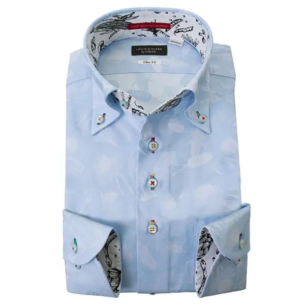 長袖ボタンダウン ブルー ワイシャツ スリムフィット LOUIS & CLERK【OUTLETS】