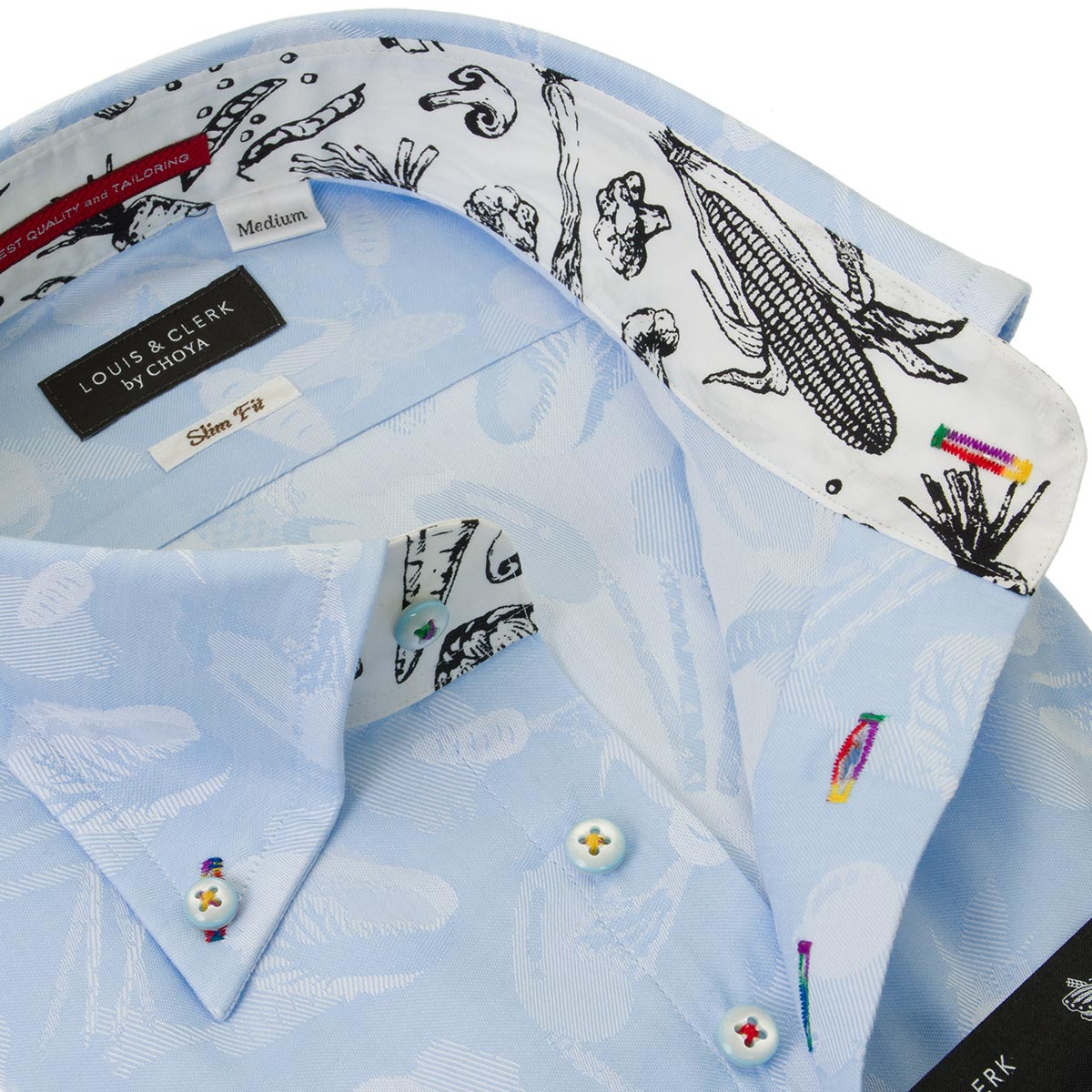長袖ボタンダウン ブルー ワイシャツ スリムフィット LOUIS & CLERK【OUTLETS】