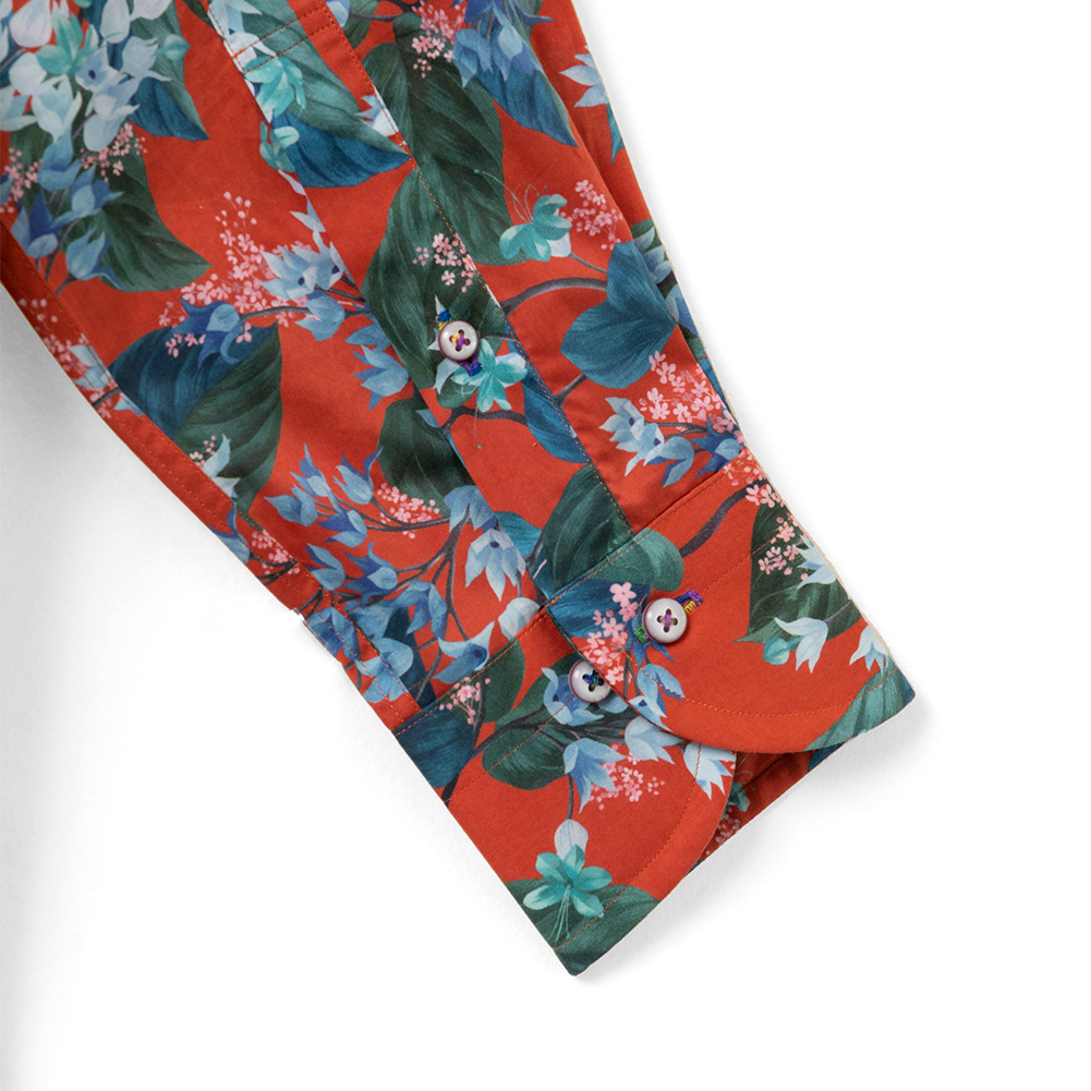 ワイシャツ 花柄 レッド ブロード LOUIS & CLERK