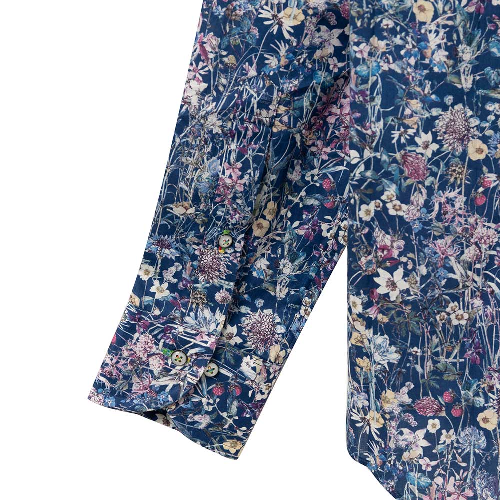 ワイシャツ 花柄 リバティプリント コットンタナローン ＜Wild Flowers＞ 草木、ボタニカル ブルー   LOUIS & CLERK