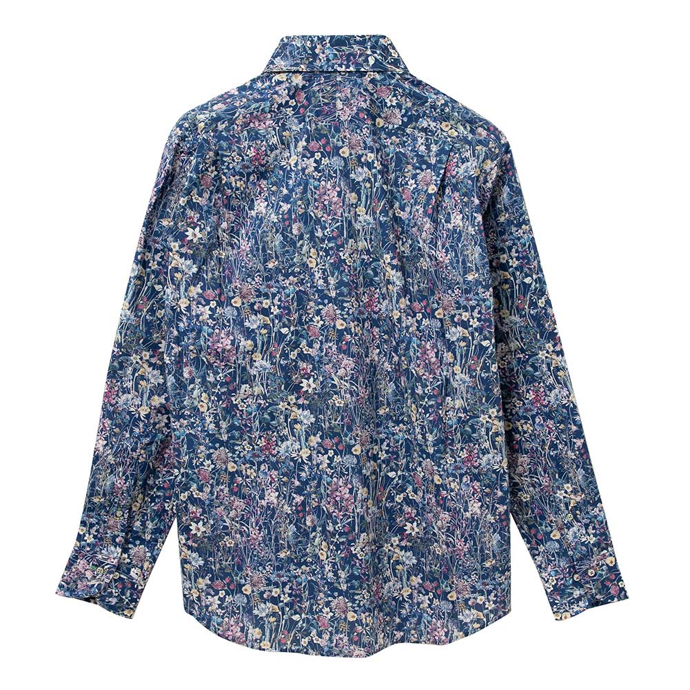 ワイシャツ 花柄 リバティプリント コットンタナローン ＜Wild Flowers＞ 草木、ボタニカル ブルー   LOUIS & CLERK