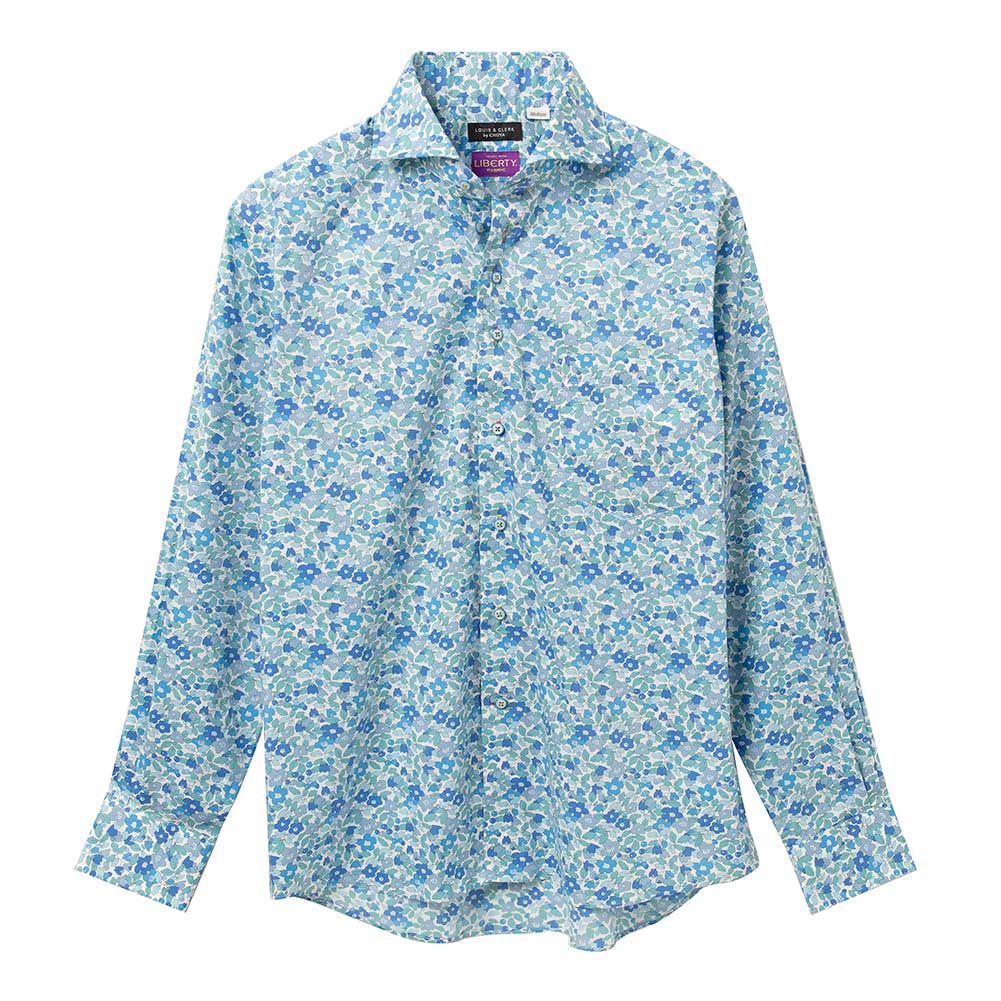 ワイシャツ 花柄 リバティプリント コットンタナローン ＜Betsy Berry＞ ブルー   LOUIS & CLERK
