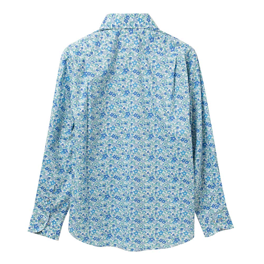ワイシャツ 花柄 リバティプリント コットンタナローン ＜Betsy Berry＞ ブルー   LOUIS & CLERK