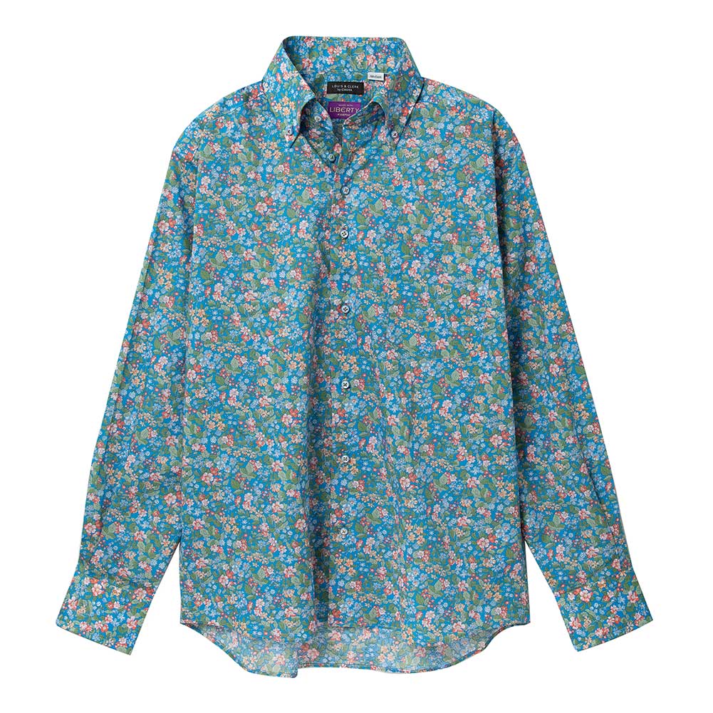 ワイシャツ 花柄 プリント 草木、ボタニカル ブルー   LOUIS & CLERK