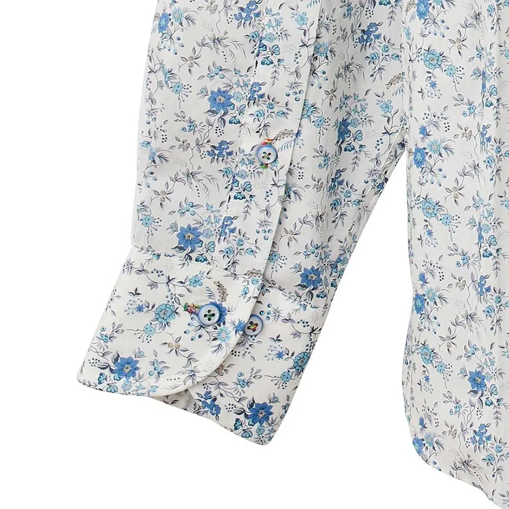ワイシャツ リバティプリント フロリバンダ オーガニック・タナローン ＜Floribunda＞ 花柄 草木、ボタニカル ブルー   LOUIS & CLERK