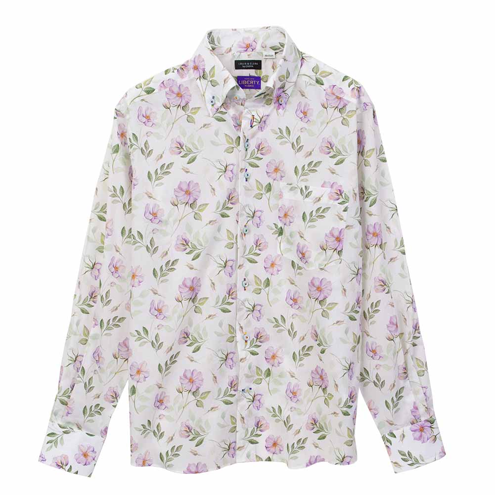 ワイシャツ 花柄 リバティプリント グリーナウェイズ・ローズ タナローン ＜Greenaway's Rose＞ 草木、ボタニカル グリーン   LOUIS & CLERK