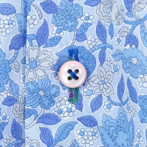 ワイシャツ 花柄 リバティプリント フローラル・オベーション タナローン ＜Floral Ovation＞ 草木、ボタニカル ブルー   LOUIS & CLERK