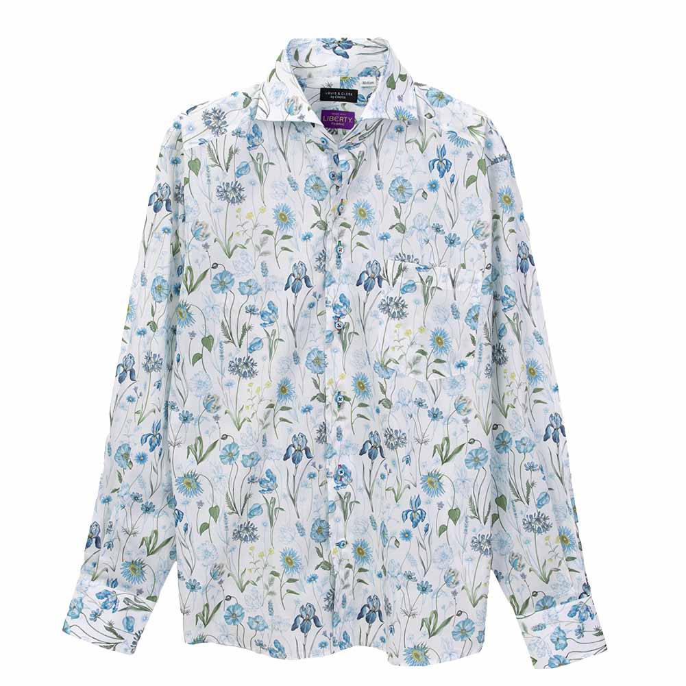 ワイシャツ 花柄 リバティプリント メドゥ・ミューズ タナローン ＜Meadow Muse＞ト 花柄 草木、ボタニカル ブルー   LOUIS & CLERK