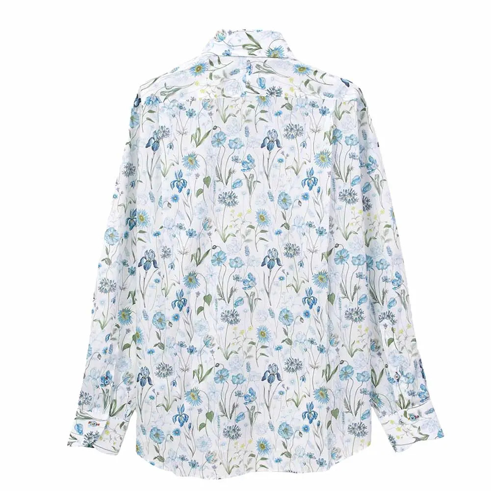 ワイシャツ 花柄 リバティプリント メドゥ・ミューズ タナローン ＜Meadow Muse＞ト 花柄 草木、ボタニカル ブルー   LOUIS & CLERK