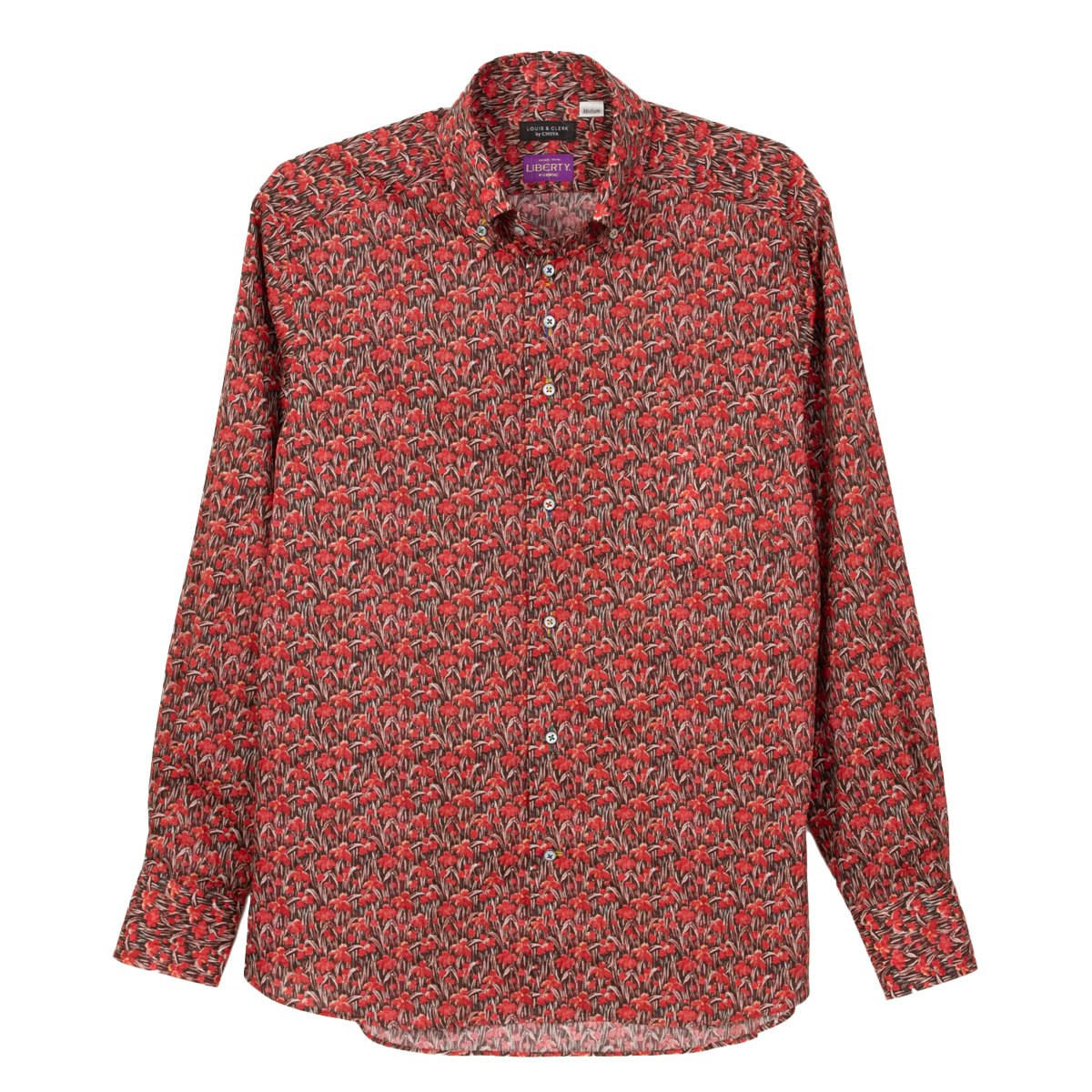 ワイシャツ プリント 総柄 花柄 草木、ボタニカル ブラウン ブロード