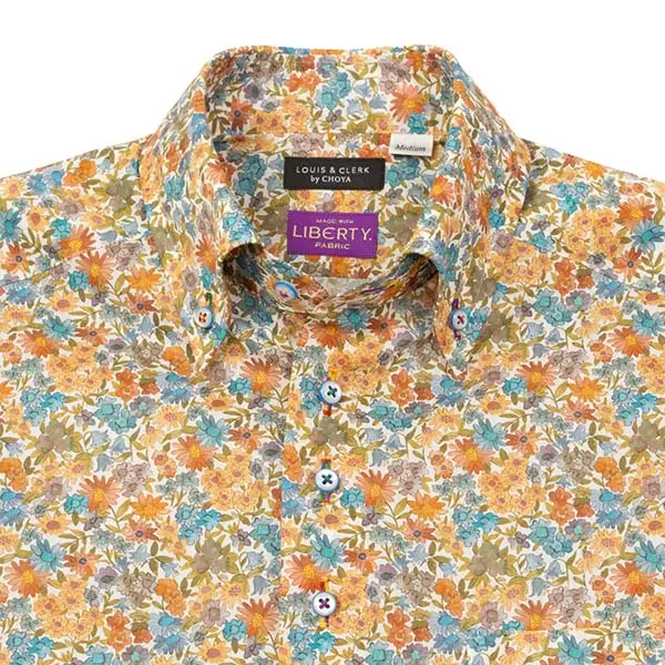 ワイシャツ 花柄 プリント 草木、ボタニカル 総柄 レッド ブロード