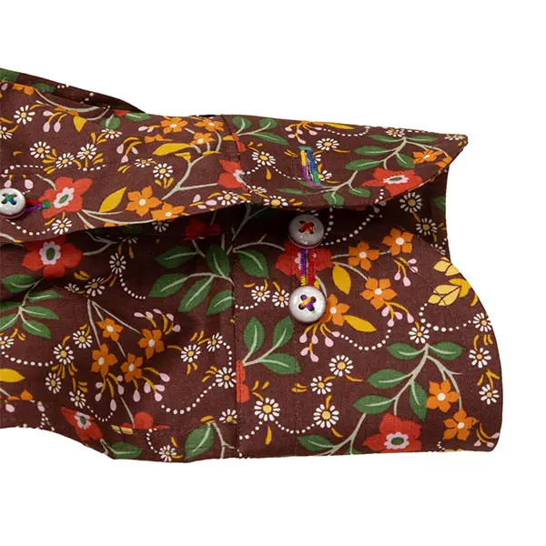 ワイシャツ プリント 総柄 花柄 草木、ボタニカル ブラウン ブロード