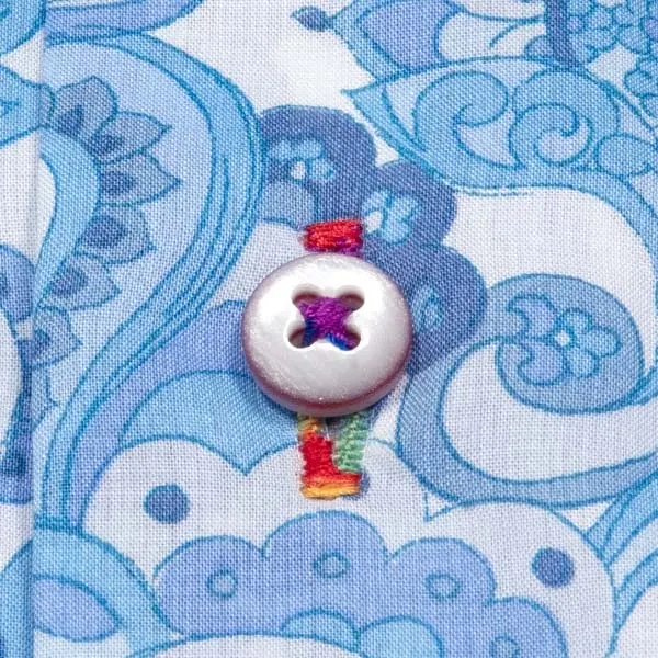 ワイシャツ 花柄 プリント 草木、ボタニカル 総柄 ブルー ブロード