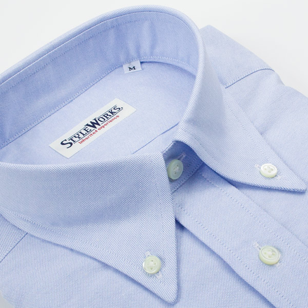 ワイシャツ スリムフィット ブルー  オックスフォード   STYLE WORKS