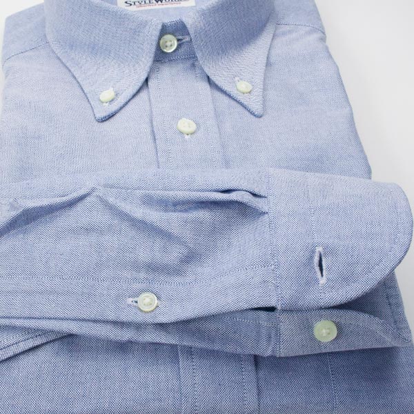 ワイシャツ スリムフィット ネイビー  オックスフォード   STYLE WORKS