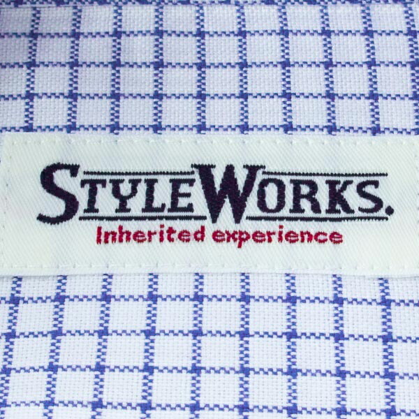 ワイシャツ スリムフィット チェック ブルー  オックスフォード   STYLE WORKS