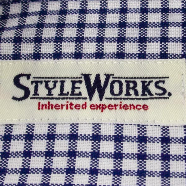 ワイシャツ スリムフィット チェック ブルー  オックスフォード   STYLE WORKS