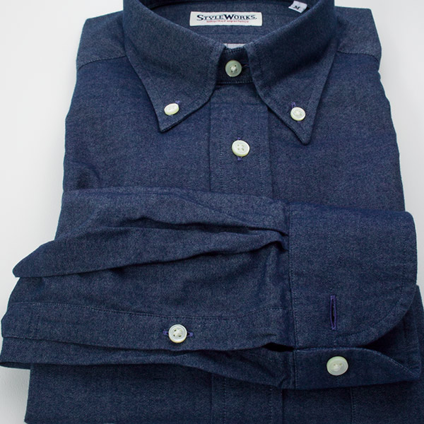 ワイシャツ スリムフィット ネイビー  オックスフォード   STYLE WORKS