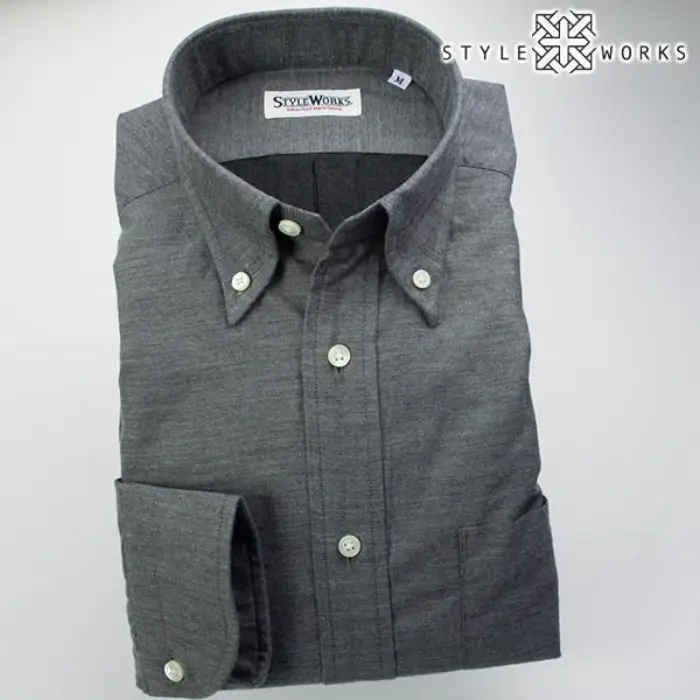 国産オリジナル長袖ドレスシャツ ボタンダウンカラー ビエラ杢グレー