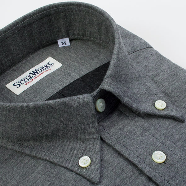ワイシャツ スリムフィット グレー  オックスフォード   STYLE WORKS