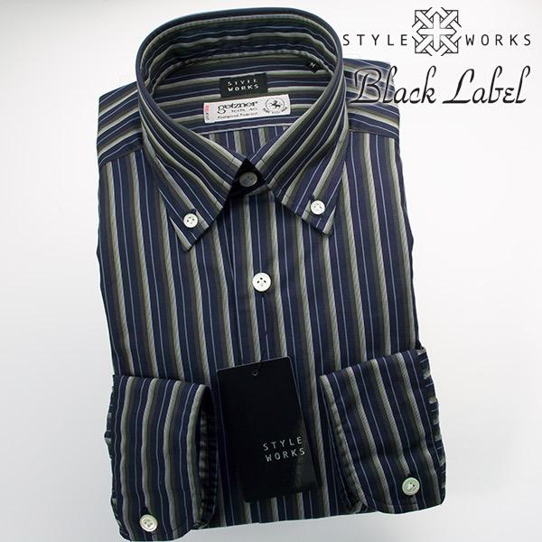 STYLE WORKS(スタイルワークス) 長袖ボタンダウン ネイビー ワイシャツ【OUTLETS】