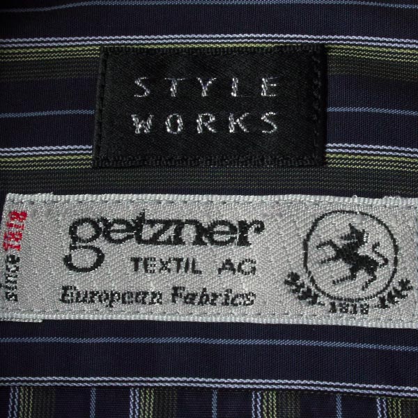 ワイシャツ スリムフィット ストライプ ネイビー  ブロード    STYLE WORKS