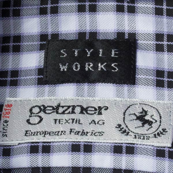 ワイシャツ スリムフィット チェック パープル  ブロード    STYLE WORKS