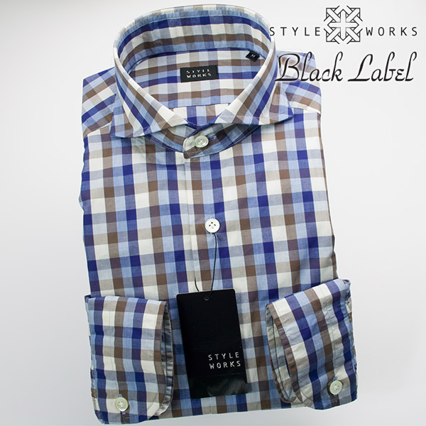 STYLE WORKS(スタイルワークス) 長袖カッタウェイ ブルー ワイシャツ【OUTLETS】