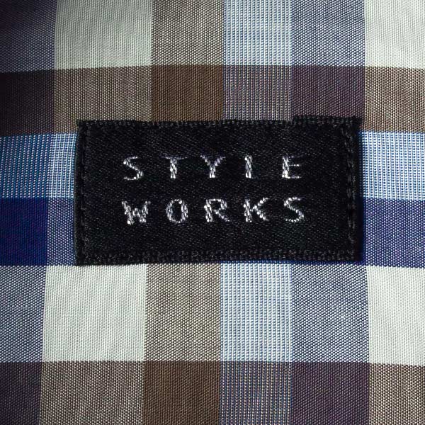 ワイシャツ スリムフィット チェック ブルー  ブロード   STYLE WORKS