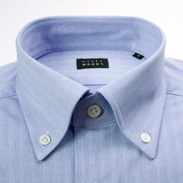 STYLE WORKS(スタイルワークス) 長袖ボタンダウン ブルー ワイシャツ【OUTLETS】