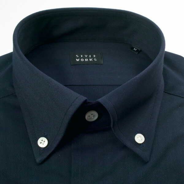 STYLE WORKS(スタイルワークス) 長袖ボタンダウン ネイビー ワイシャツ【OUTLETS】