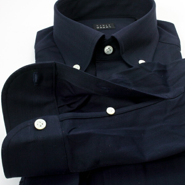 STYLE WORKS(スタイルワークス) 長袖ボタンダウン ネイビー ワイシャツ【OUTLETS】