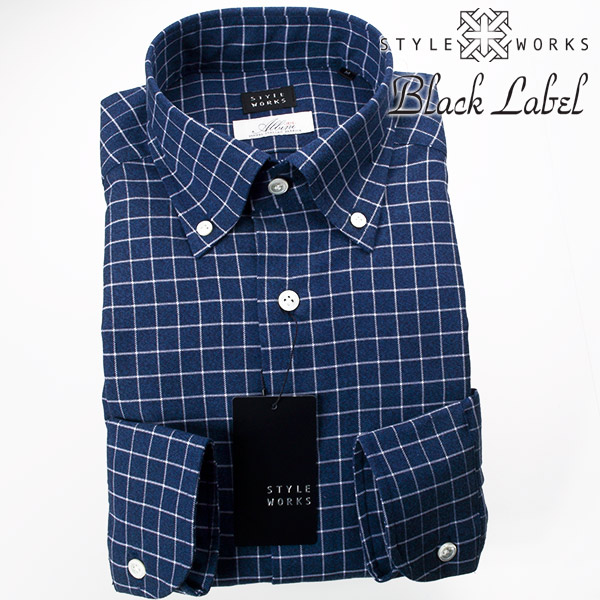 STYLE WORKS(スタイルワークス) 長袖ボタンダウン ネイビー ワイシャツ【OUTLETS】