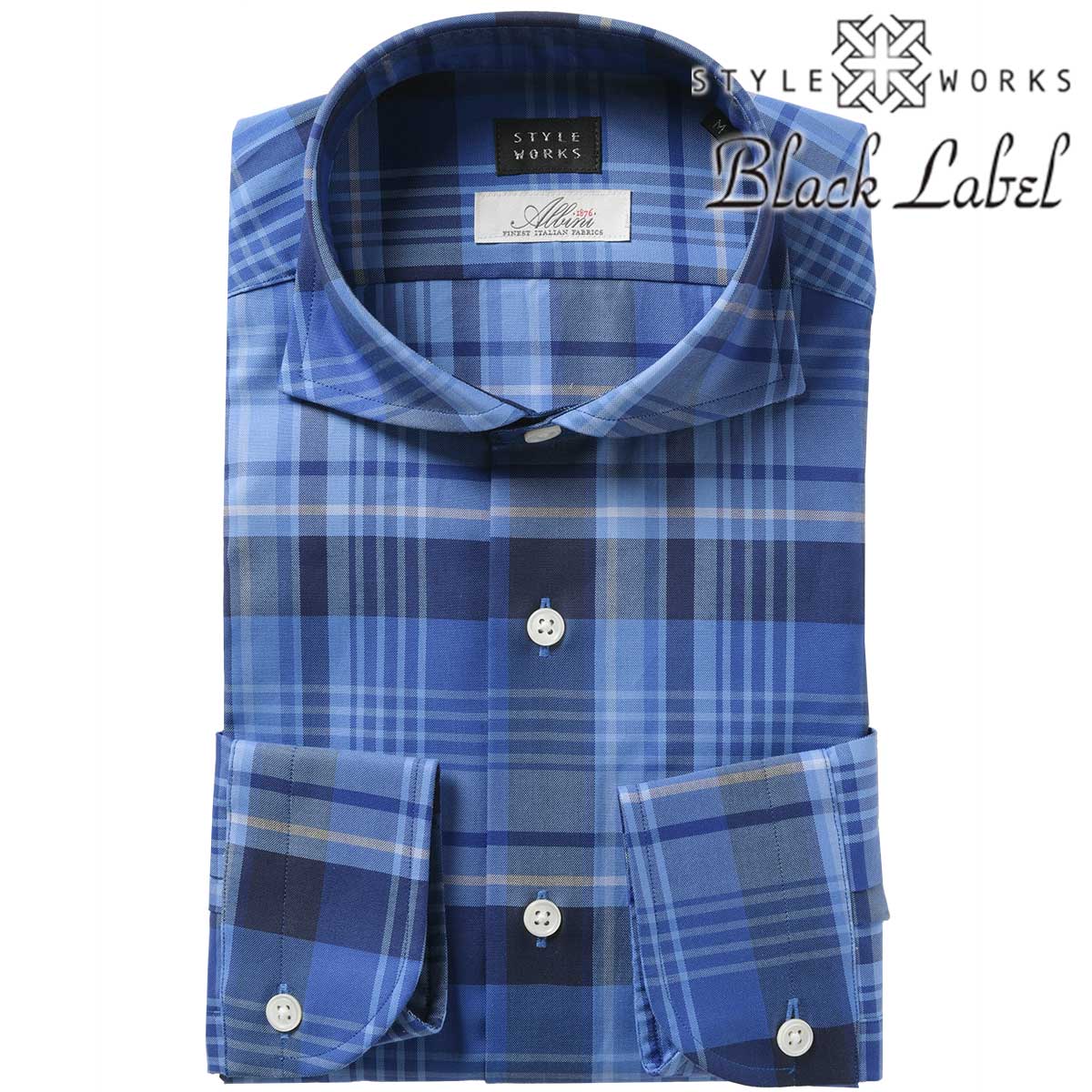 STYLE WORKS(スタイルワークス) 長袖カッタウェイ ブルー ワイシャツ【OUTLETS】