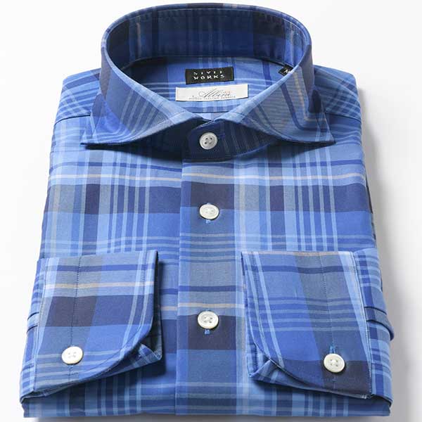STYLE WORKS(スタイルワークス) 長袖カッタウェイ ブルー ワイシャツ【OUTLETS】