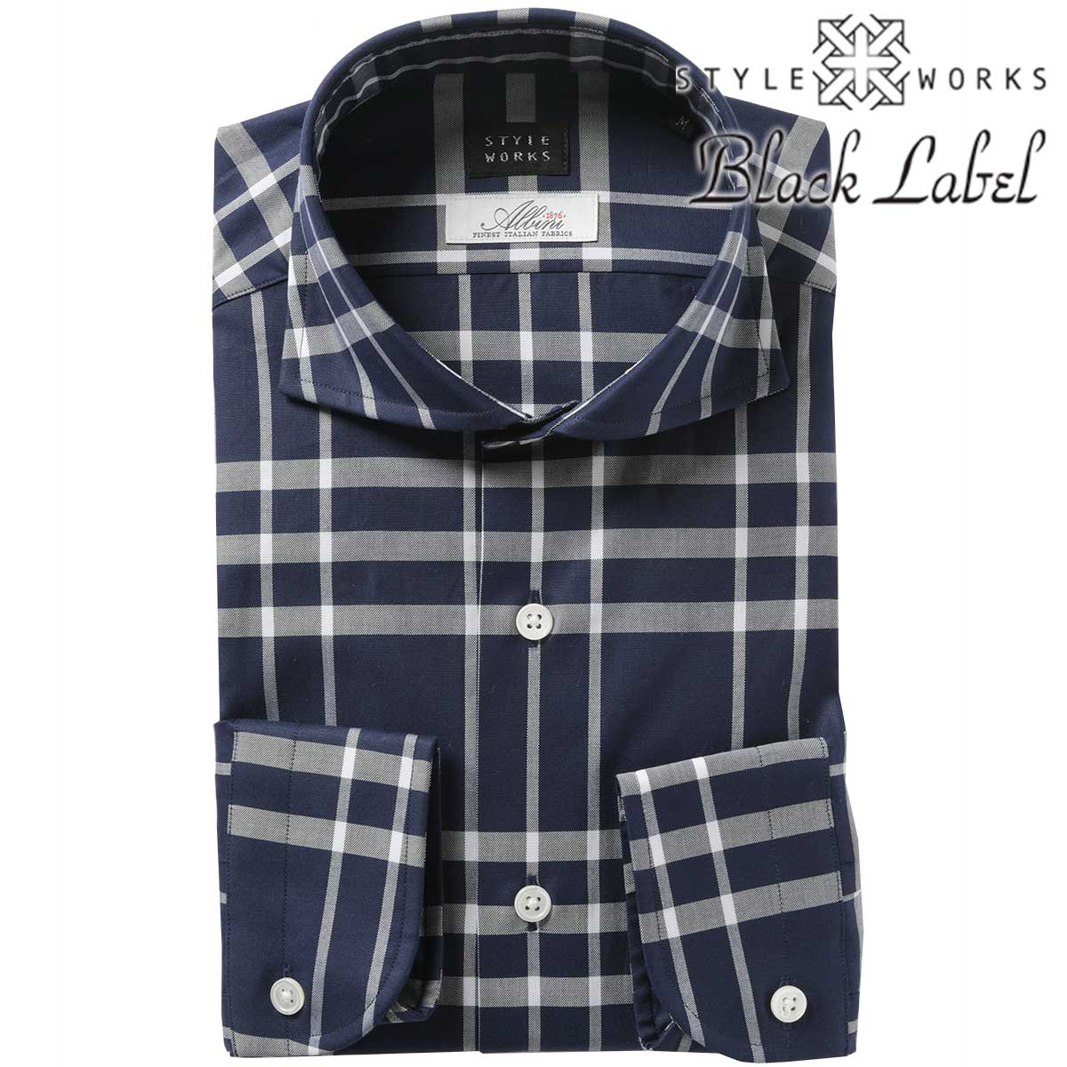 STYLE WORKS(スタイルワークス) 長袖カッタウェイ ネイビー ワイシャツ【OUTLETS】
